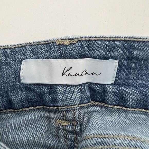 KanCan Jeans Womens Juniors 3 Denim Distressed Raw Hem Tapered Leg Medium Wash - Picture 8 of 15